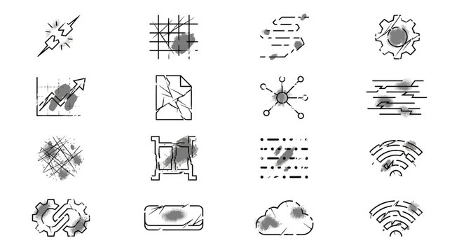 Set of hand drawn technology and internet connection icons.