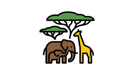 Obraz premium African savanna animals with acacia trees graphic.