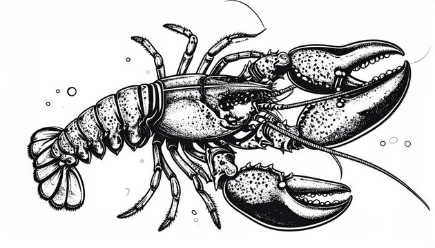 Vintage hand drawn lobster illustration in profile.