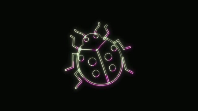  Ladybug Icon Neon Seamless Loop 4K with Black Background Animated Promotional Typography for Video Editing
