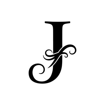Letter J logo vector with decorative flourish