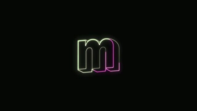  Alphabet m Neon Text Seamless Loop 4K with Black Background Animated Promotional Typography for Video Editing