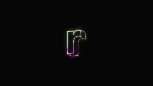  Alphabet r Neon Text Seamless Loop 4K with Black Background Animated Promotional Typography for Video Editing