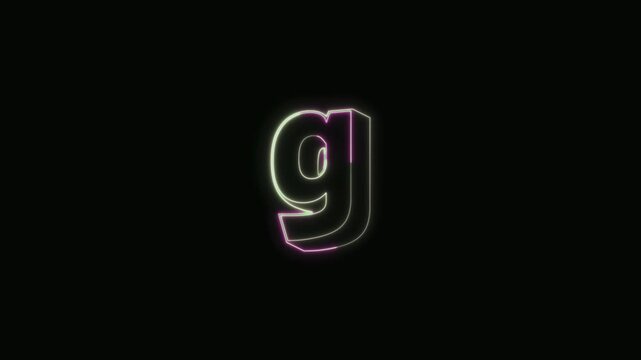  Alphabet g Neon Text Seamless Loop 4K with Black Background Animated Promotional Typography for Video Editing