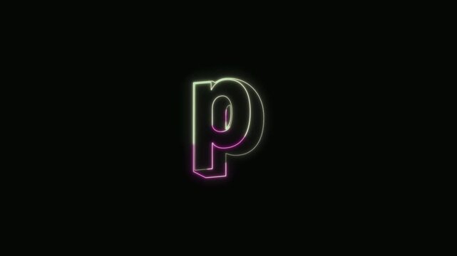  Alphabet p Neon Text Seamless Loop 4K with Black Background Animated Promotional Typography for Video Editing