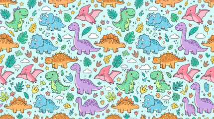 Adorable dinosaurs with bows and hearts seamless pattern © andi