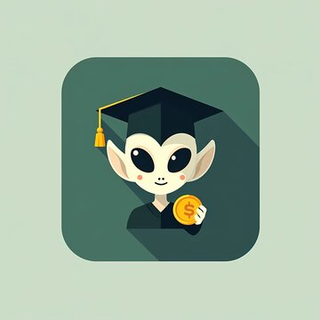 Alien Graduate Holding Dollar Coin Flat Icon Design