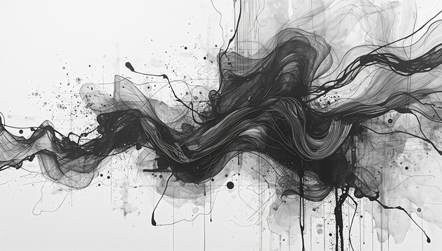 beautiful painting with hand brush from black ink on white background 