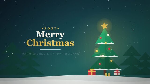 Animated Holiday Tree Displaying Seasonal Greetings with Falling Snowflakes