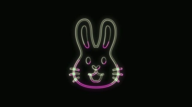  Rabbit Icon Neon Seamless Loop 4K with Black Background Animated Promotional Typography for Video Editing