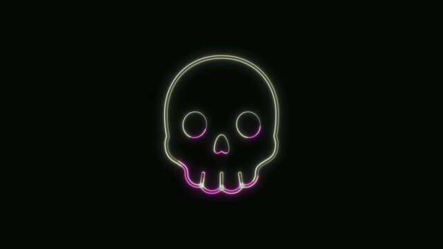  Skull Icon Neon Seamless Loop 4K with Black Background Animated Promotional Typography for Video Editing