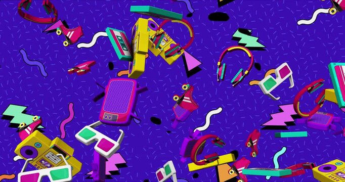 Abstract colorful background. Retro 90s pattern 1. Motion graphics Animation background Visual loops. 4K
