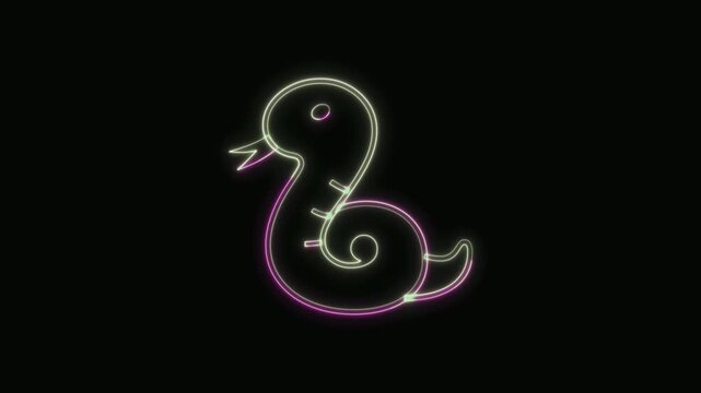  Snake Icon Neon Seamless Loop 4K with Black Background Animated Promotional Typography for Video Editing