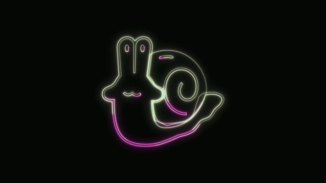  Snail Icon Neon Seamless Loop 4K with Black Background Animated Promotional Typography for Video Editing