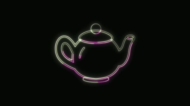  Teapot Icon Neon Seamless Loop 4K with Black Background Animated Promotional Typography for Video Editing