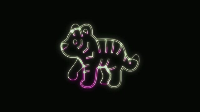  Tiger Icon Neon Seamless Loop 4K with Black Background Animated Promotional Typography for Video Editing