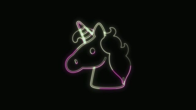  Unicorn Icon Neon Seamless Loop 4K with Black Background Animated Promotional Typography for Video Editing