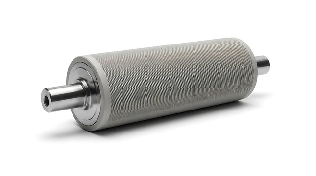 A high-precision industrial anilox roller with intricate laser-engraved texture for flexographic printing processes isolated on a clean white background