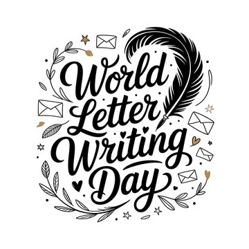World Letter Writing Day celebration with calligraphy feather and mail envelopes decorated with floral elements