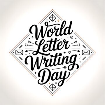 World Letter Writing Day celebration with decorative lettering and postal symbols inside a diamond border