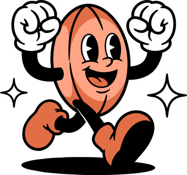 Retro Cartoon Rugby Ball Character Running with Fists Raised