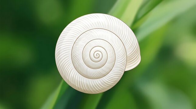 White spiral snail shell resting on a vibrant green background