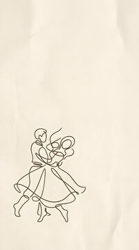 Expressive line drawing of couple dancing in fluid motion.