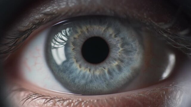 Extreme macro footage of a single healthy human gray iris viewed straight on with delicate natural texture for world sight day