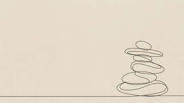 Balanced zen stones stack minimalist line art illustration.