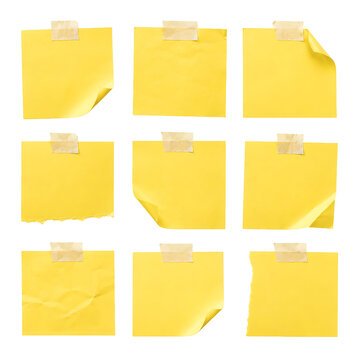 Yellow sticky note set attached with masking tape a as transparent object