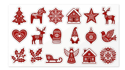 Fototapeta premium Set of Red Christmas Ornaments and Holiday Icons