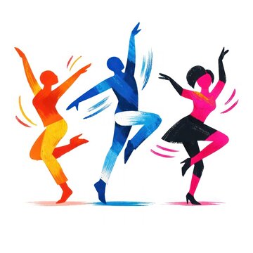 Colorful silhouettes of three people joyfully dancing in vibrant hues.