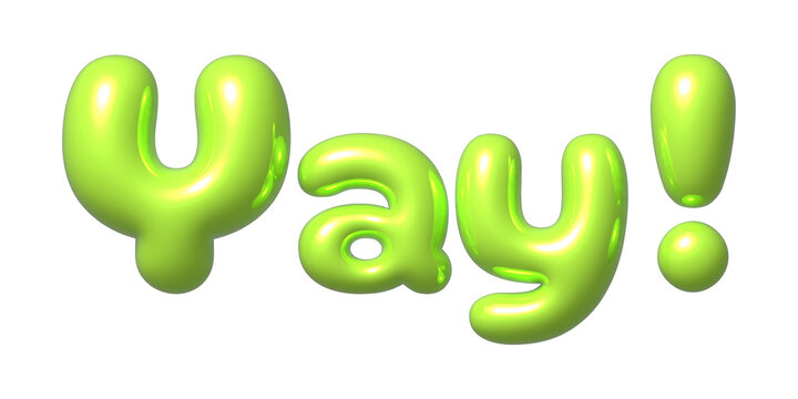 Yay Green - Glossy 3D Inflatable Balloon Text Isolated on Transparent Background PNG