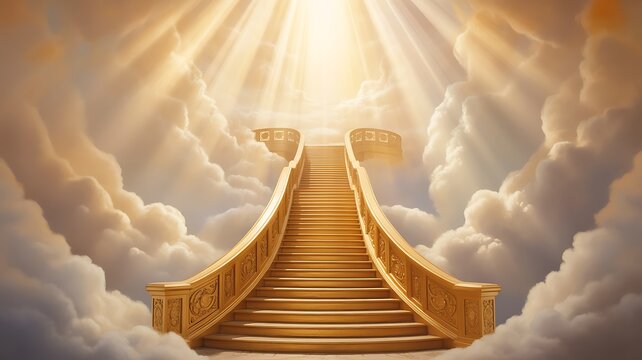 Golden Stairway Leading Upward Into Divine Heavenly Light and Clouds.