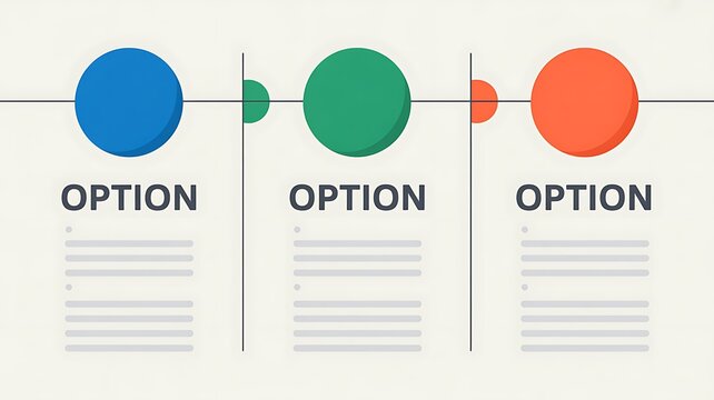 Infographic Template with 3 Options A modern and clean infographic template displays three distinct options with icons and space for text, perfect for presentations and data visualization.