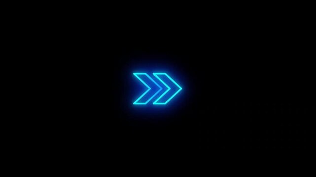 Glowing Neon Blue Double Arrow Forward Motion Animation on Black Background