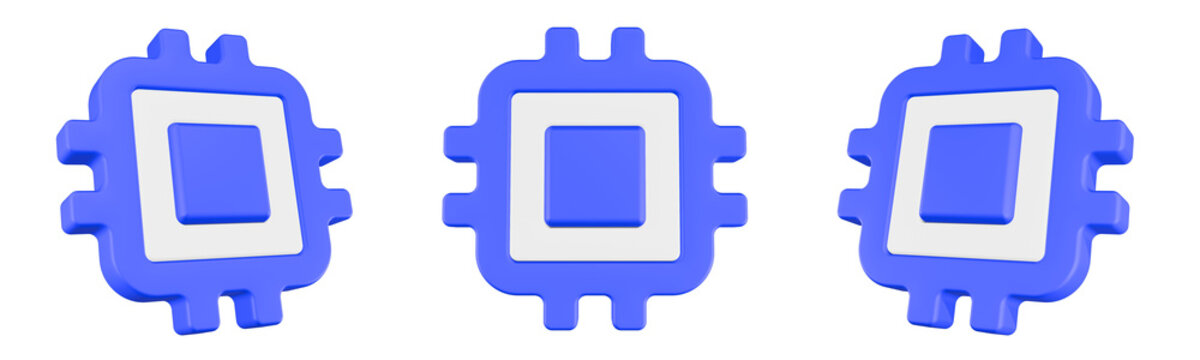 3D computer processor or microchip icon rendering