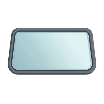 Simple rectangular glass mirror with a dark gray frame and light blue tint for automotive or decorative use.
