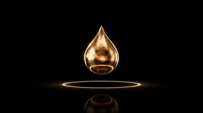 Minimalist Floating Liquid Gold Droplet on Black Background Luxury OLED Wallpaper with Copy Space