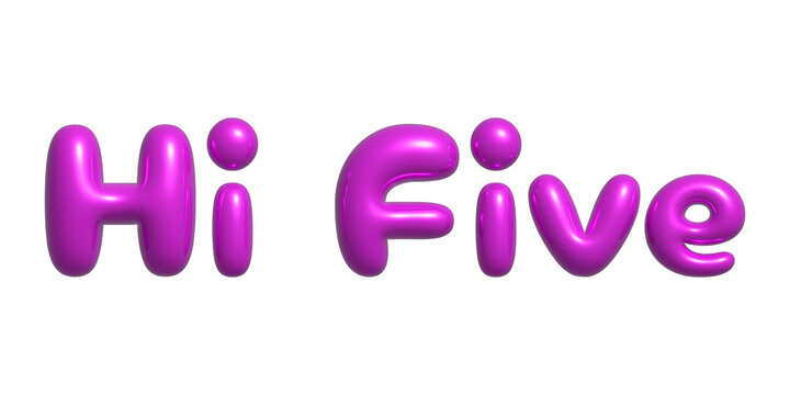 Hi Five Violet - Glossy 3D Inflatable Balloon Text Isolated on Transparent Background PNG