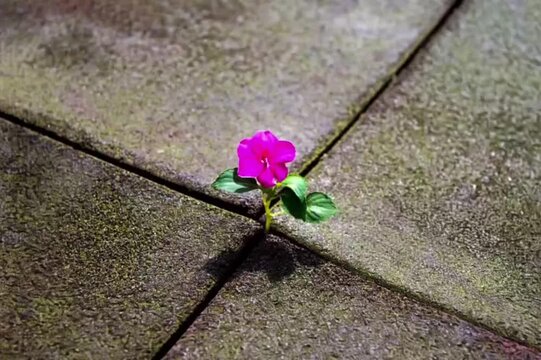 Pink Periwinkle Flowers Growing in a Concrete Wall Planter