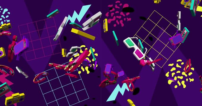 Abstract music background with notes. Retro 90s pattern 3. Motion graphics Animation background Visual loops. 4K