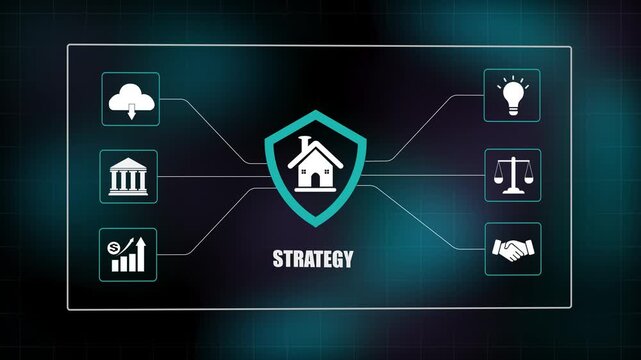 Digital real estate strategy security network background, smart home technology and banking concept, modern business legal and financial cloud solution.