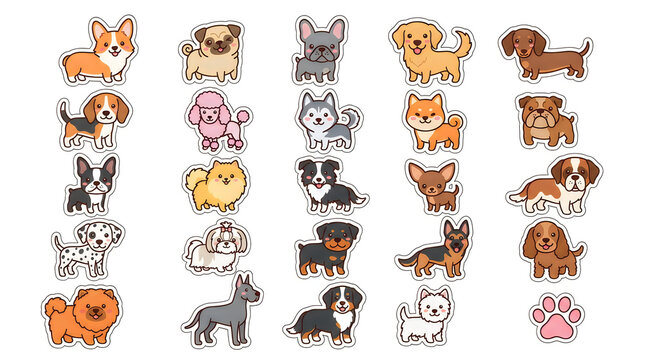 Collection of different dog breeds sitting and standing