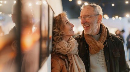 Obraz premium Happy couple viewing art