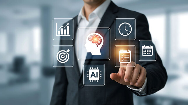 Businessman using artificial intelligence technology for project and task management
