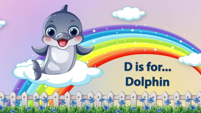 Animated Alphabet Learning Video with Cartoon Dolphin and Rainbow Background