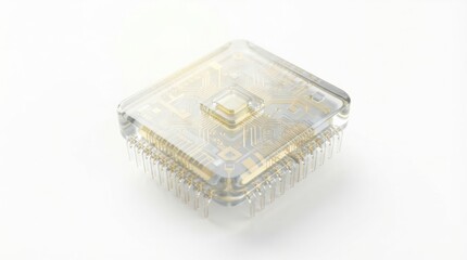 Fototapeta premium 3D render of a microchip on a dark reflective surface