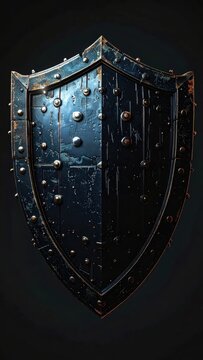 Dark Metallic Shield With Water Droplets Close Up.