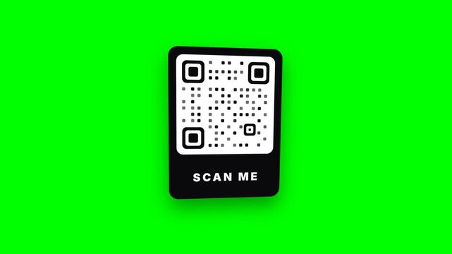 Multiple QR code labels with scan me text scrolling in a seamless loop animation pattern on a green screen for interactive marketing and contactless information access